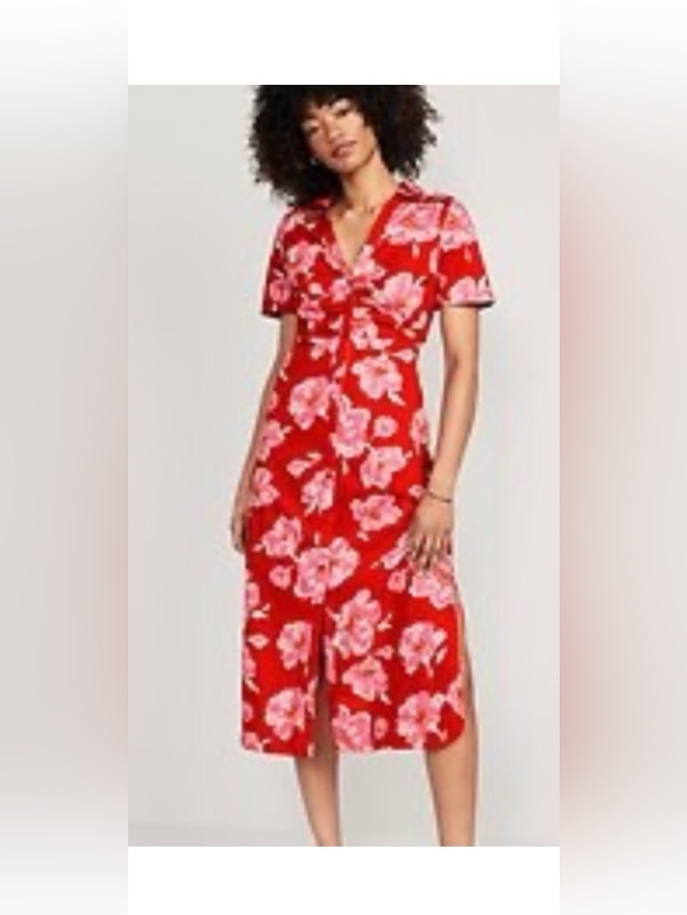 Old Navy Red Maxi Dress with Pink Floral Pattern